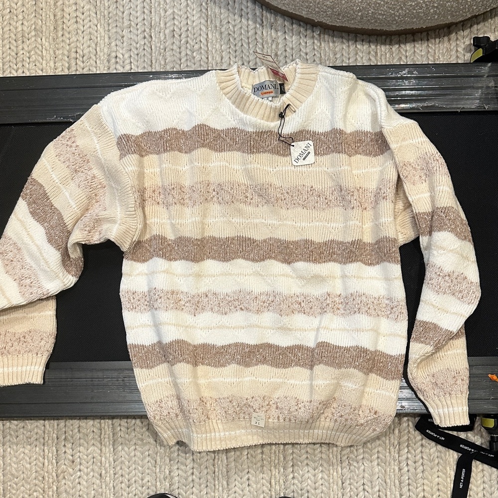 Vintage Striped Crewneck Sweater - Cream and Tan